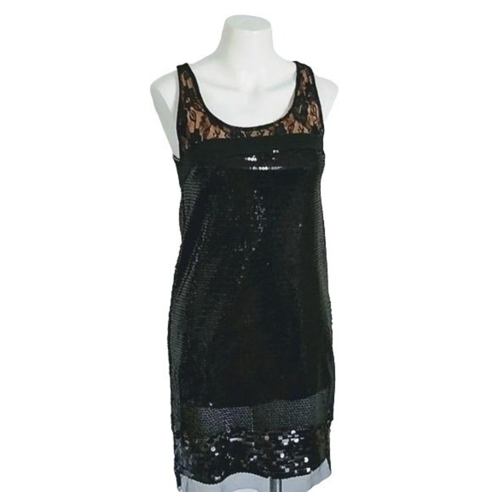 Double Zero Dress Black Fitted Sequin Lace Fully Lined 2